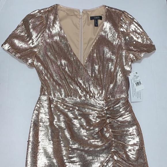 Aidan Mattox | Glitter V Neck Gold Sequin Dress - Picture 2 of 11